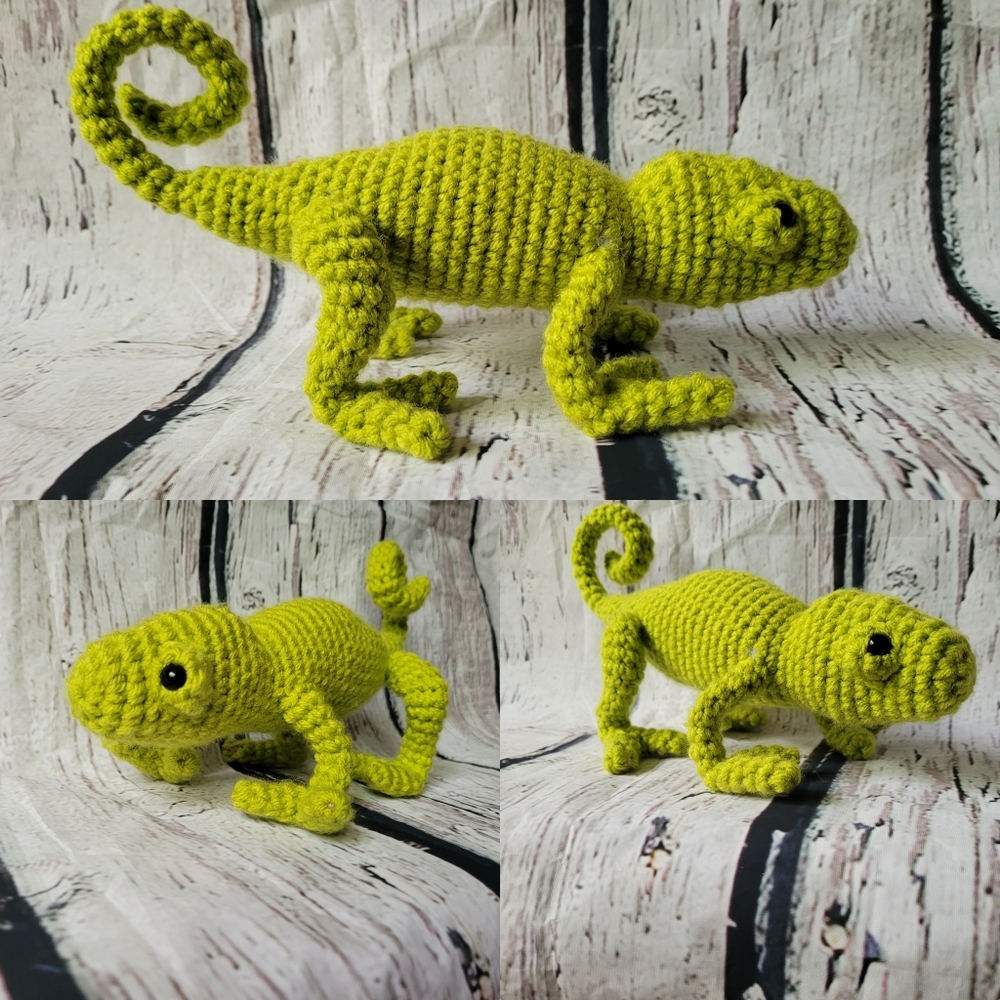 Crochet green chameleon Amigurumi